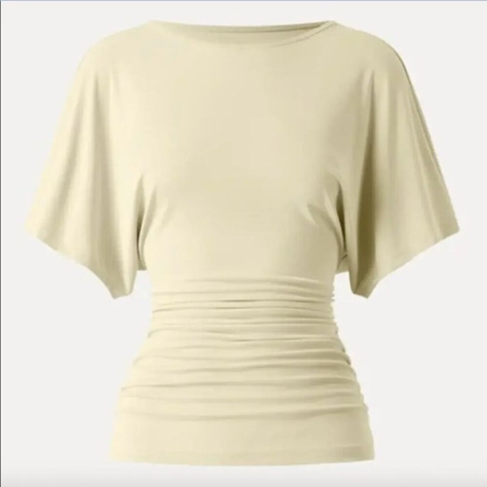 OGL Top Size XL NEW Sandwashed Effortless Boatneck Batwing Sleeve Ruched Yellow